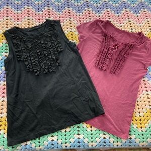 Lot/Bundle of 2 Loft GAP Black Purple Ruffle tuxedo shirt Tank Top small s